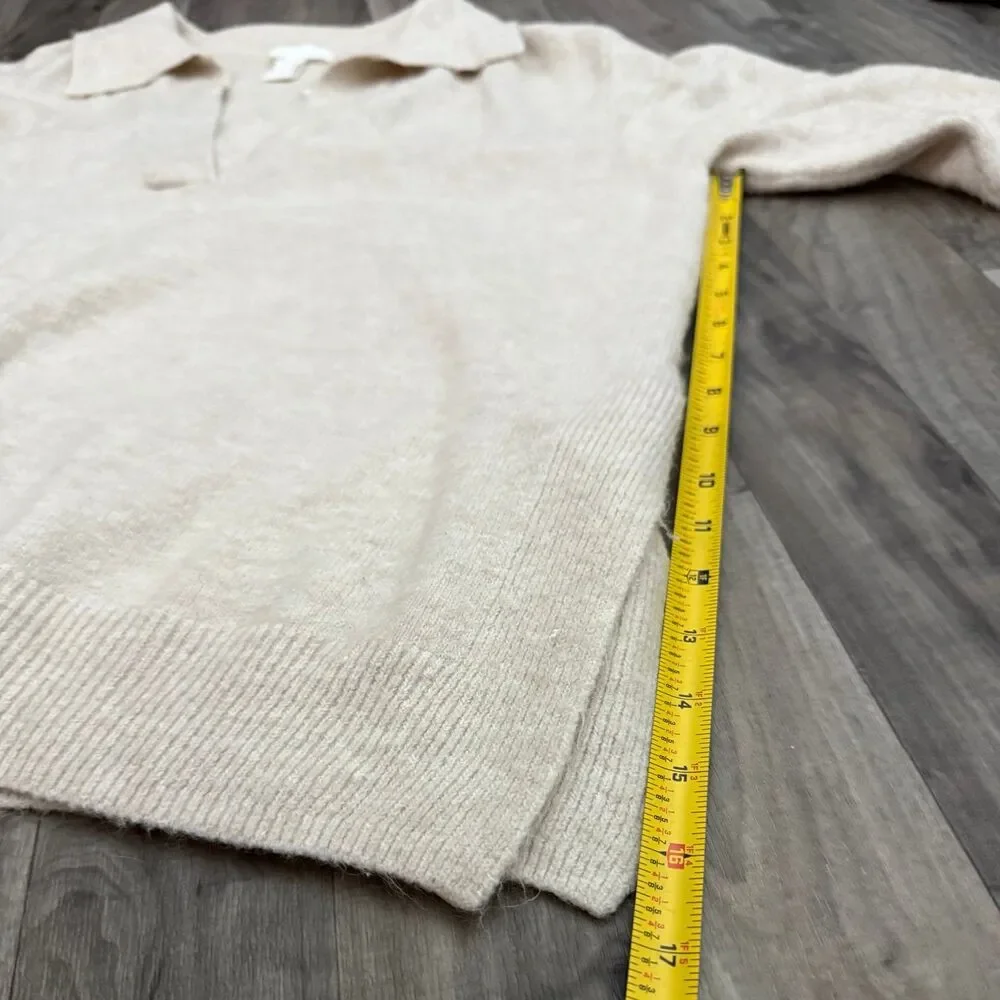 H&M wool blend collared oatmeal neutral knit oversized sweater